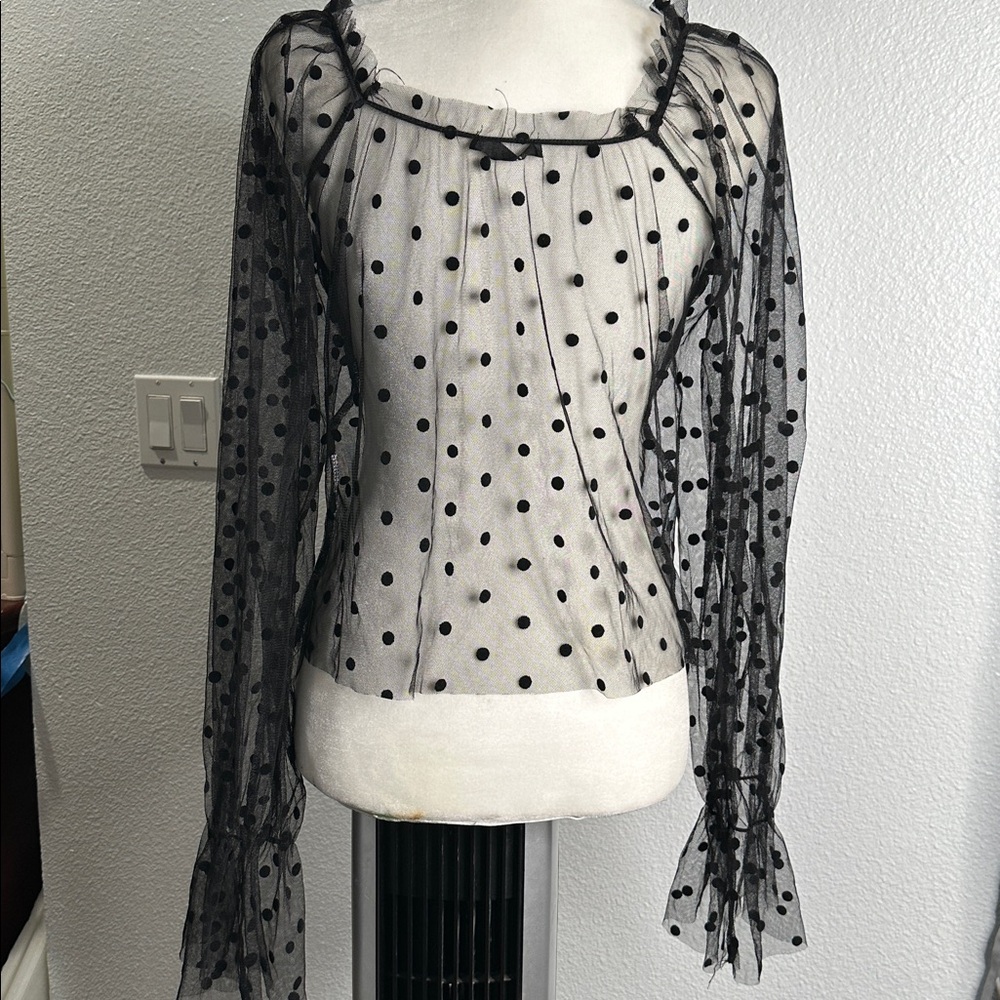 Black Polka Dot Sheer Top size 6 goth, whimsigoth - Picture 4 of 4